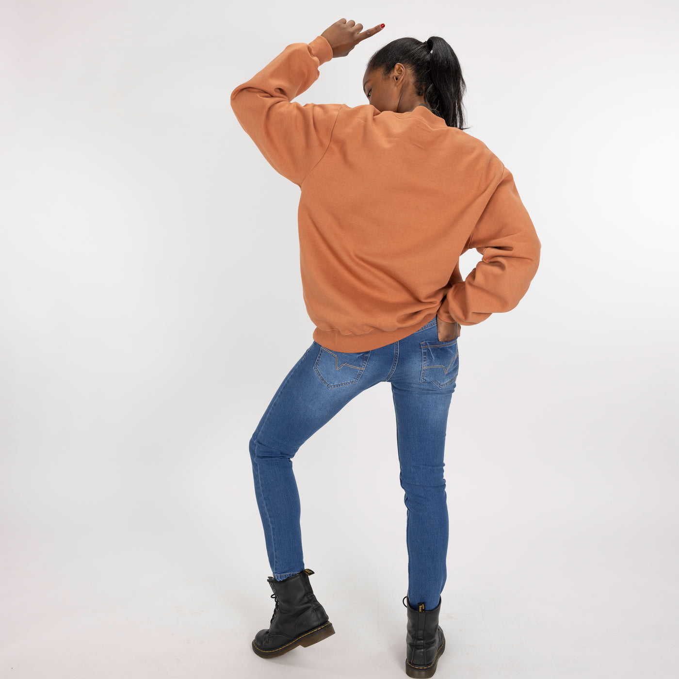 Gender Neutral Oversized Fleece Crew Sweatshirt - Amber Brown