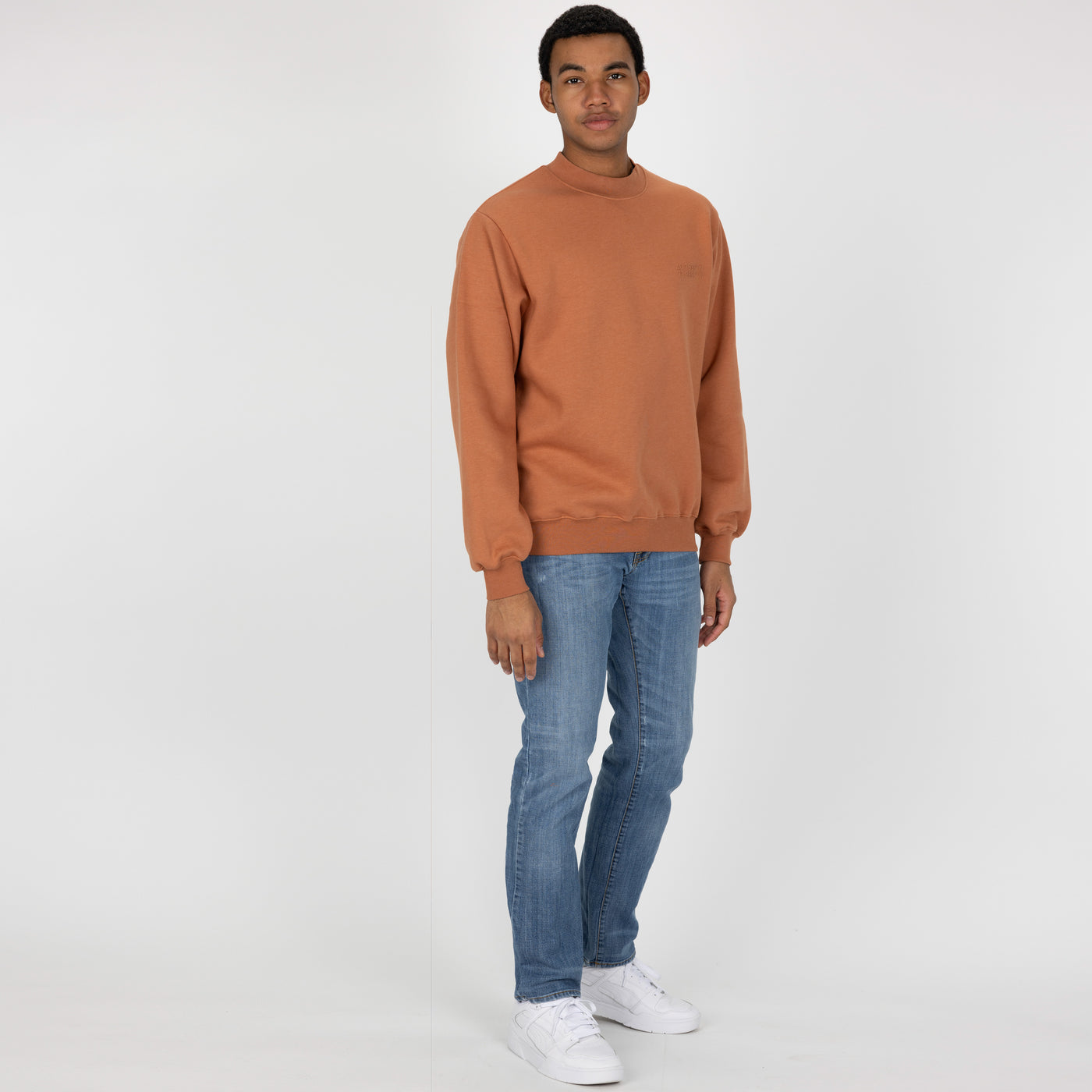 Gender Neutral Oversized Fleece Crew Sweatshirt - Amber Brown