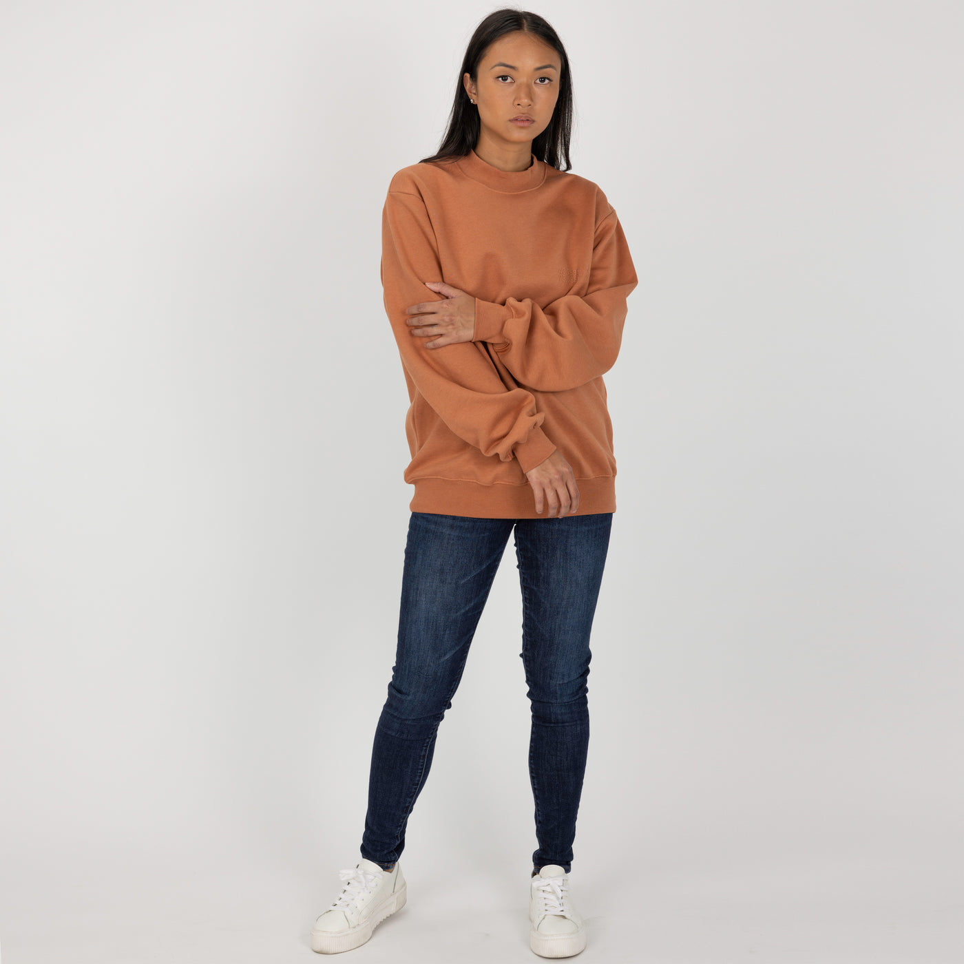 Gender Neutral Oversized Fleece Crew Sweatshirt - Amber Brown