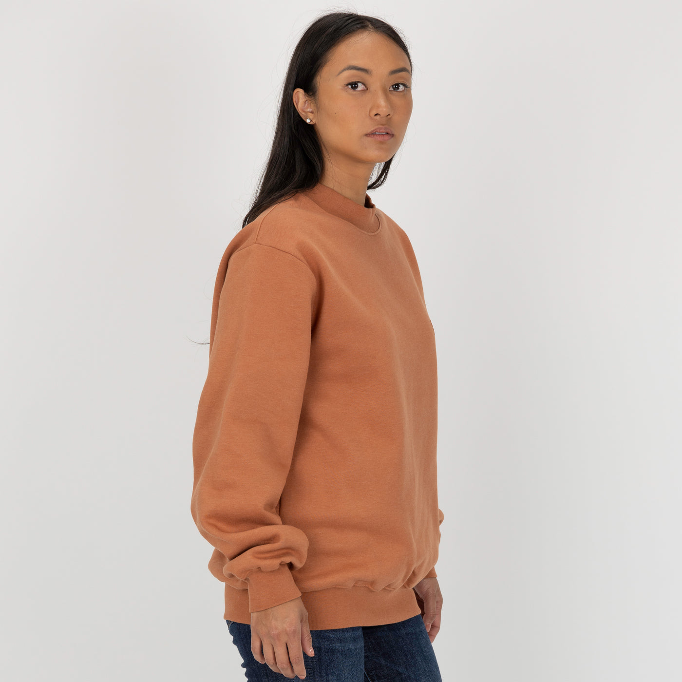 Gender Neutral Oversized Fleece Crew Sweatshirt - Amber Brown