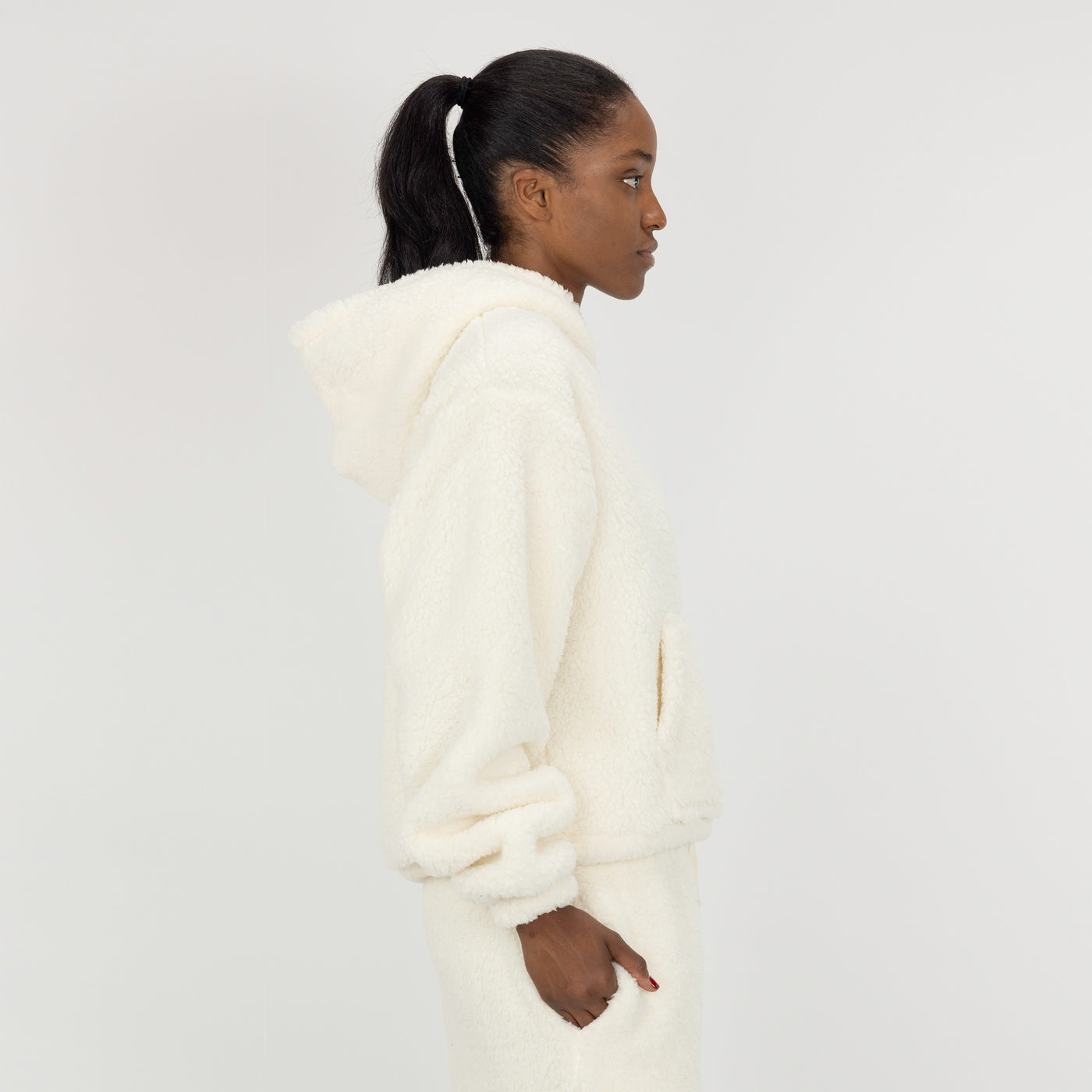 Womens Micro-poly Sherpa Fleece Hoodie - Egret