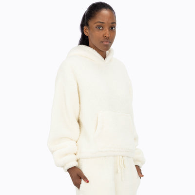 Womens Micro-poly Sherpa Fleece Hoodie - Egret