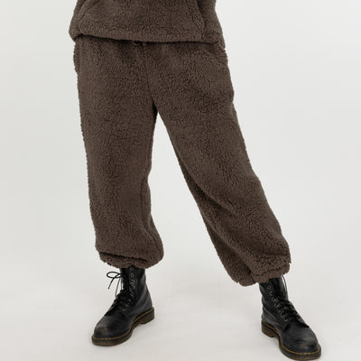 Womens Micro-poly Sherpa Fleece Pants - Major Brown