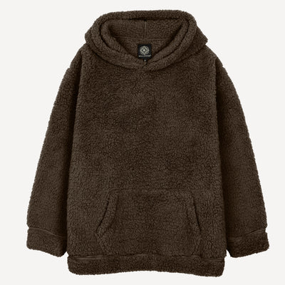 Mens Micro-poly Sherpa Fleece Hoodie - Major Brown