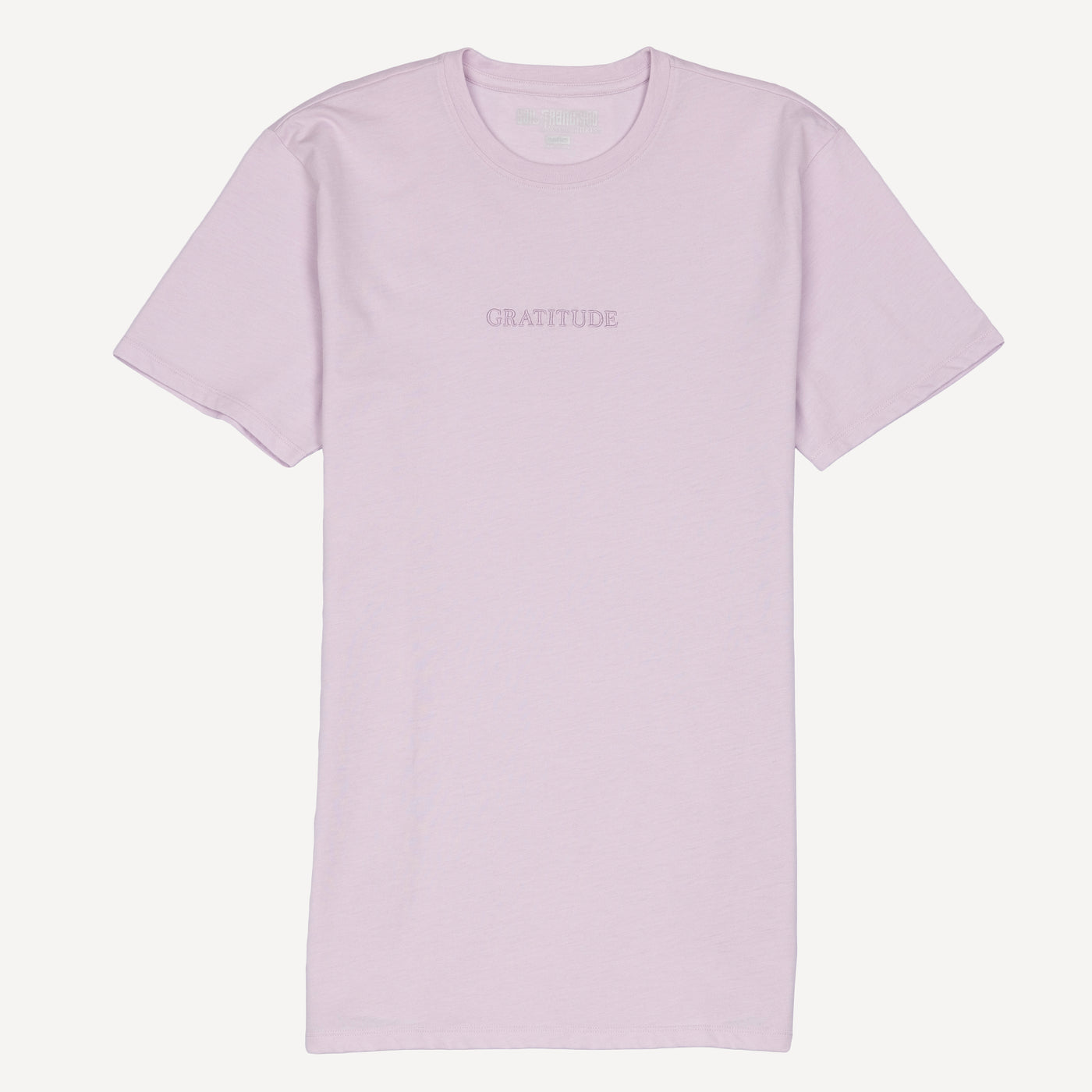 Washed Embroidered Crewneck Tee - Lavender Fog / Gratitude