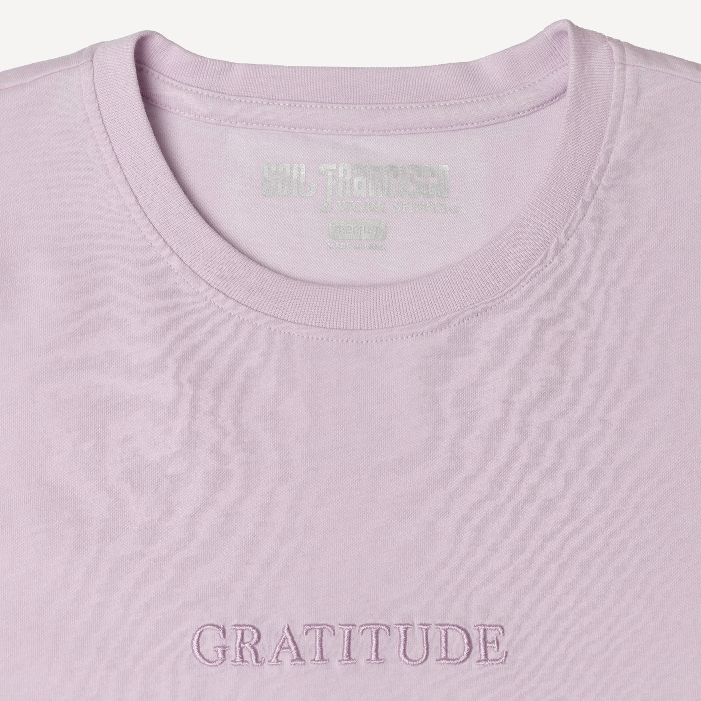 Washed Embroidered Crewneck Tee - Lavender Fog / Gratitude