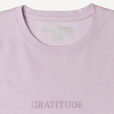 Washed Embroidered Crewneck Tee - Lavender Fog / Gratitude