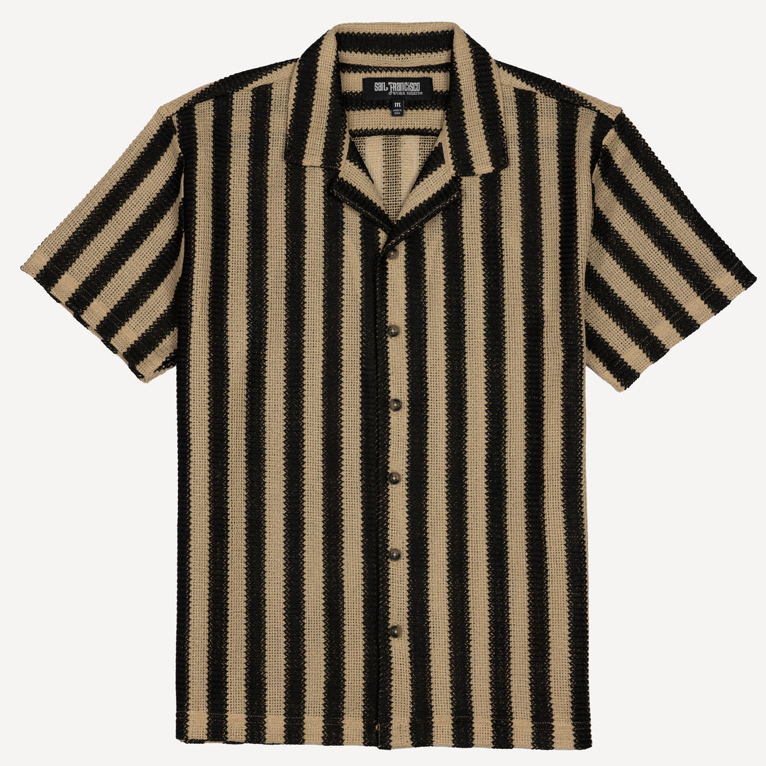 Textured Woven Crochet Camp Shirt - Starfish / Black Straight