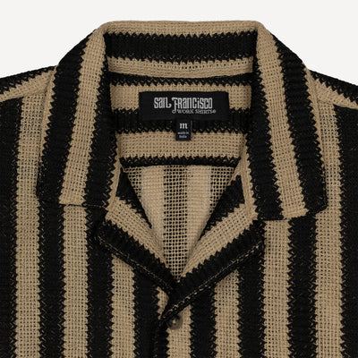 Textured Woven Crochet Camp Shirt  - Starfish / Black Straight Stripe