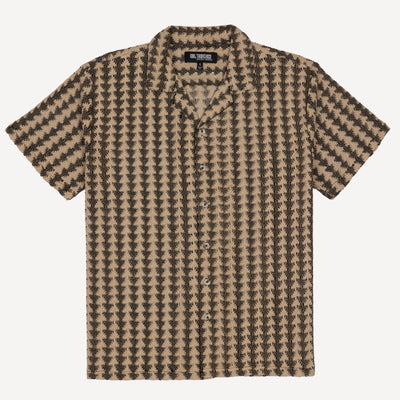 Textured Woven Crochet Camp Shirt  - Starfish / Black Arrow Tessellation