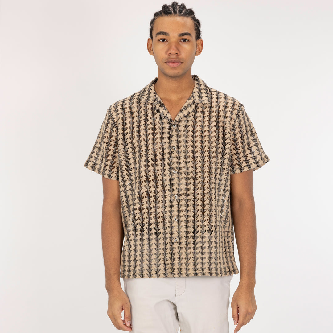 Textured Woven Crochet Camp Shirt - Starfish / Black Arrow