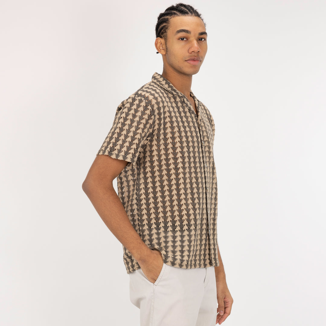 Textured Woven Crochet Camp Shirt - Starfish / Black Arrow