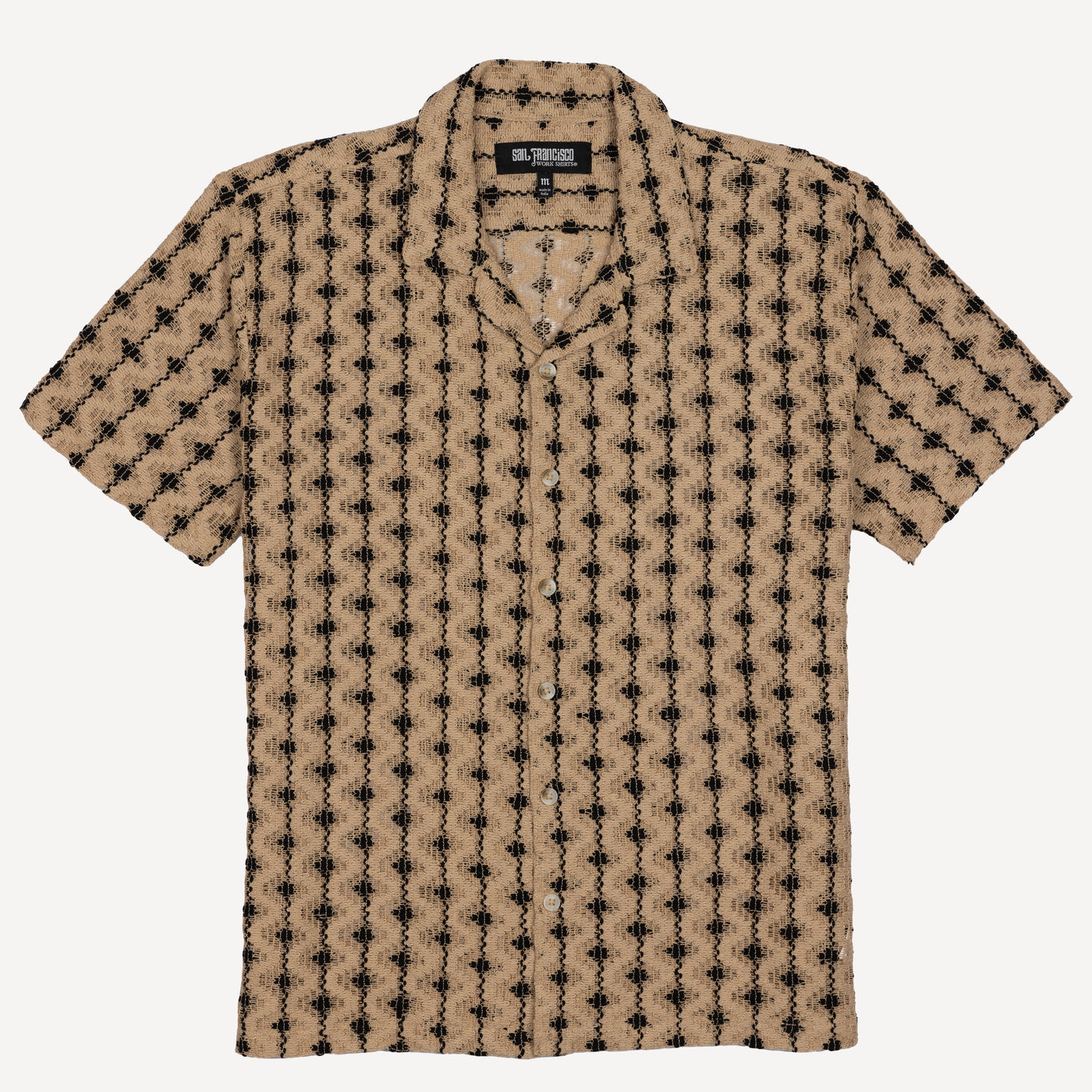 Textured Woven Crochet Camp Shirt  - Starfish / Black Stripe And Dot