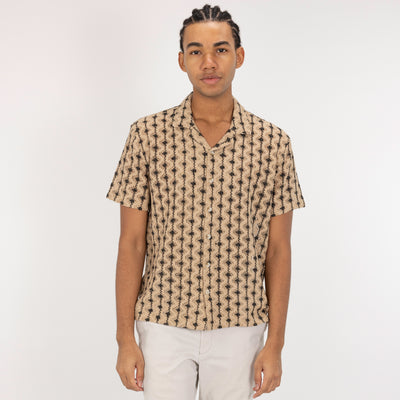 Textured Woven Crochet Camp Shirt  - Starfish / Black Stripe And Dot