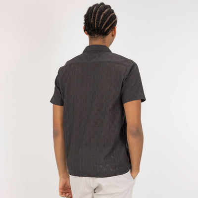 Textured Woven Eyelet Camp Shirt  - Beluga / Eyelet