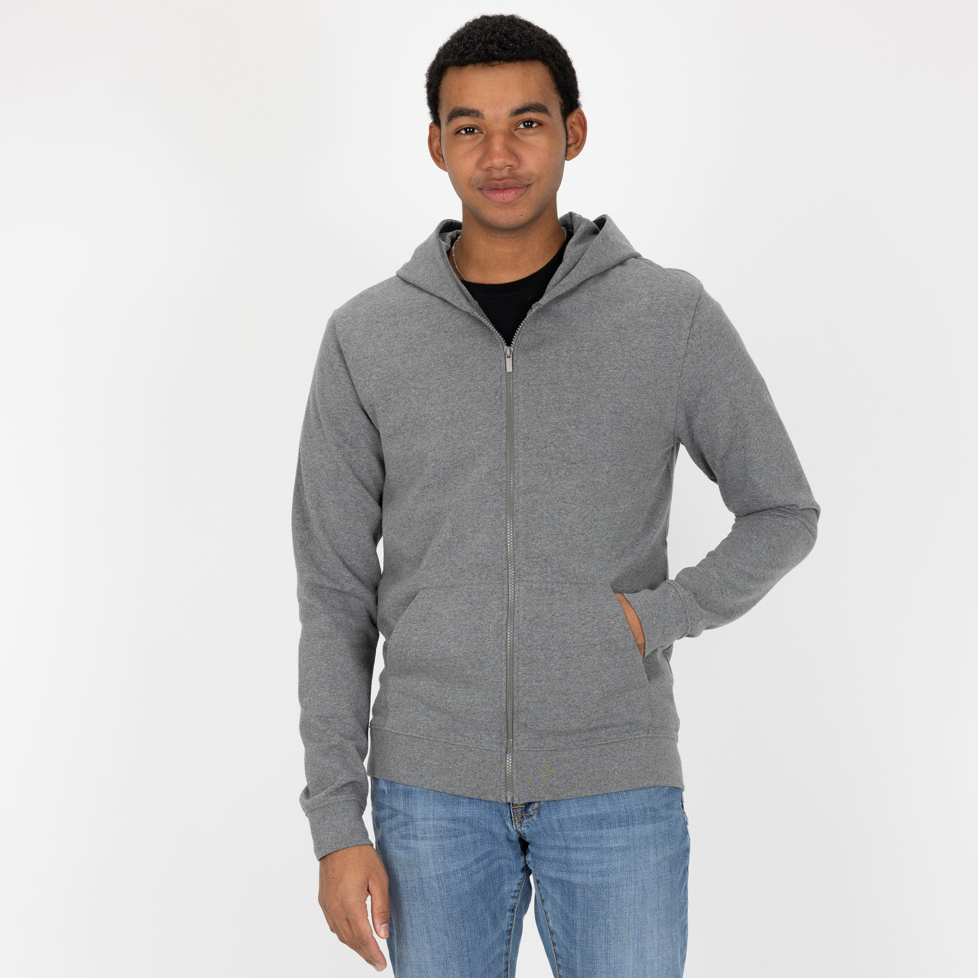 Zip Hoodie made with 100% Recycled Fiber - Heather Grey