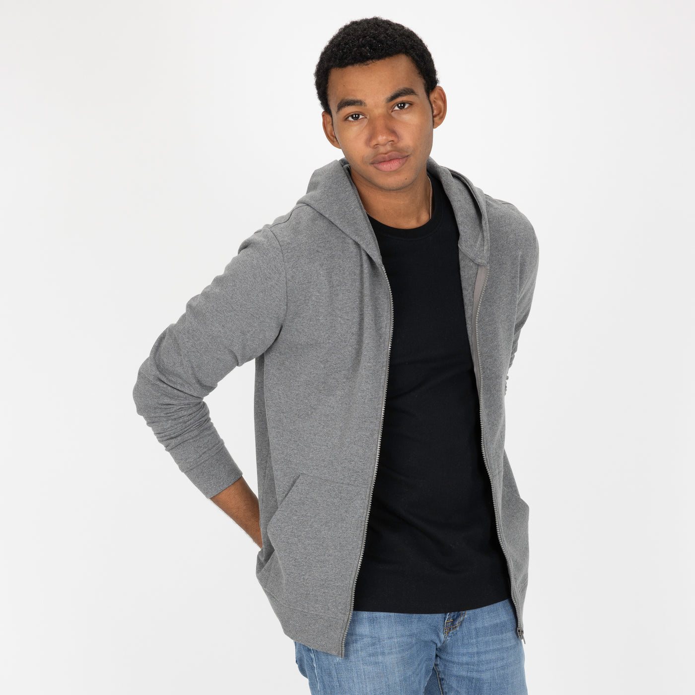 Zip Hoodie made with 100% Recycled Fiber - Heather Grey