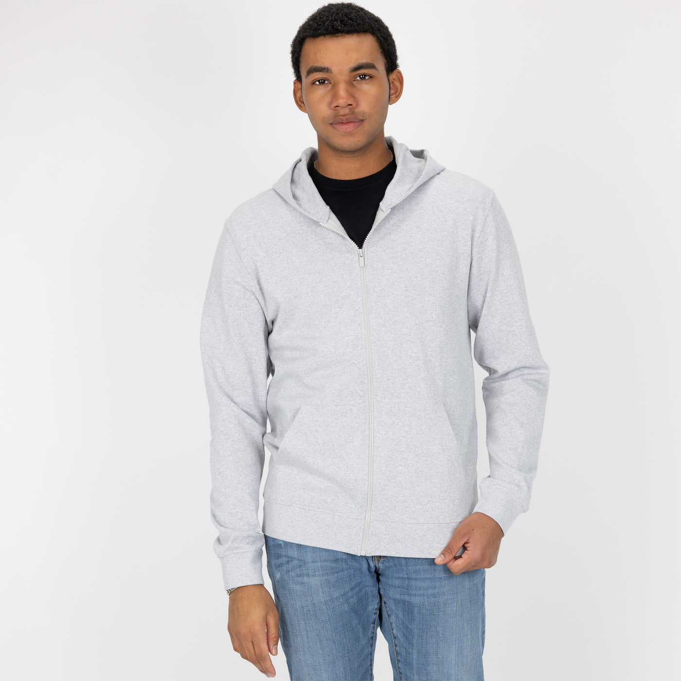 Mens Zip Hoodie made with 100% Recycled Fiber - White Heather