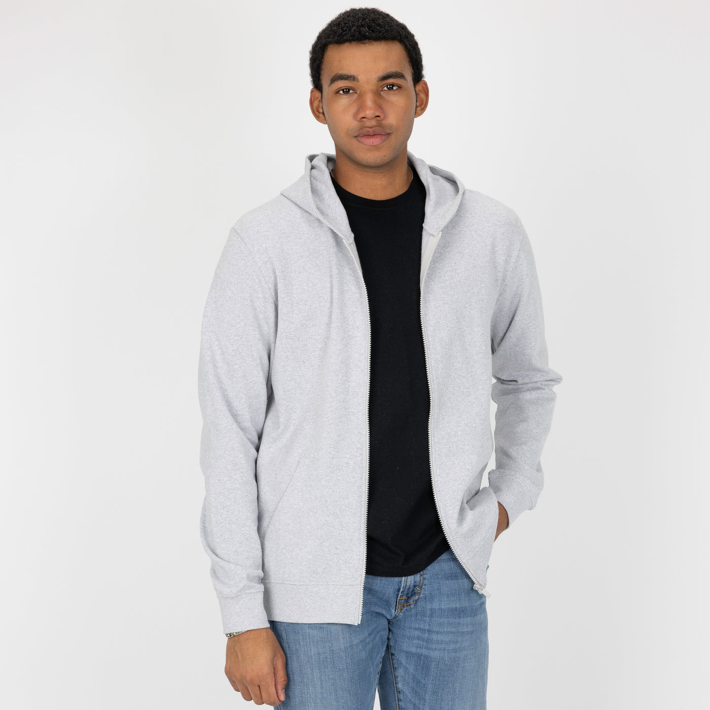 Mens Zip Hoodie made with 100% Recycled Fiber - White Heather